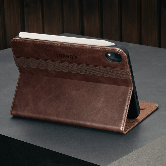 Stand functionality of the Dark Brown Leather Case for iPad Mini 6th Generation (2021)