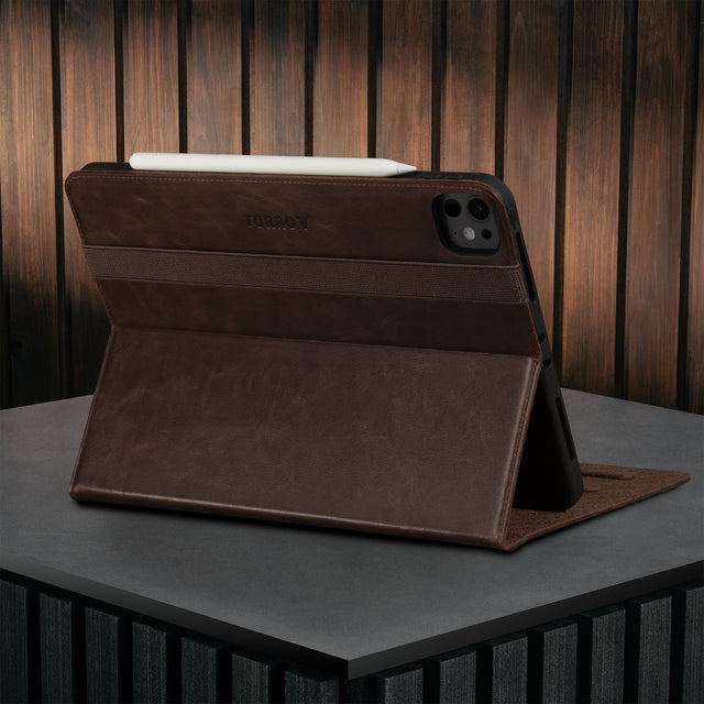 Built-in viewing stand of the Dark Brown Leather Case for Apple iPad Pro 11
