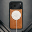 MagSafe charger attached to the Black Leather Detachable Case for iPhone 17 Pro