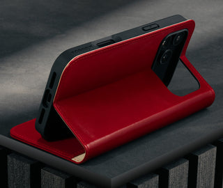 Stand function of the Red Leather Case for iPhone 17 Pro Max