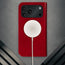 MagSafe charger attached to the Red Leather Case for iPhone 17 Pro