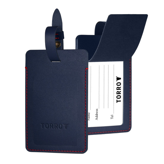 Navy Blue Leather Luggage Tag