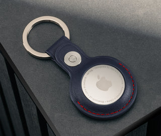 Navy Blue with Red Detail Leather Apple AirTag Holder Keyring