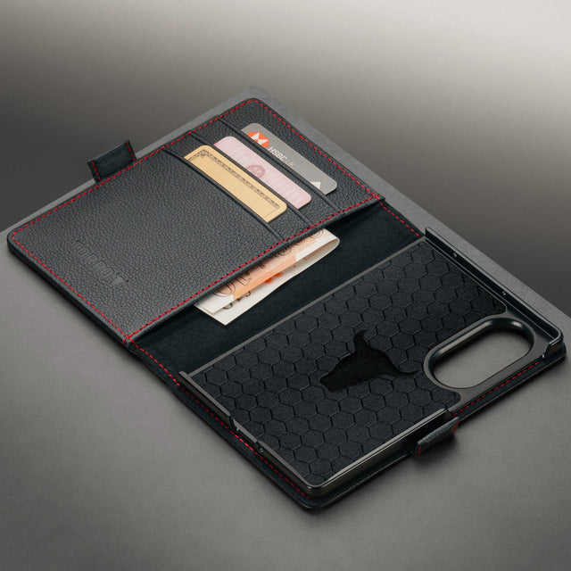 Card slots inside the Black with Red Stitching Leather Case for Samsung Galaxy Z Fold8