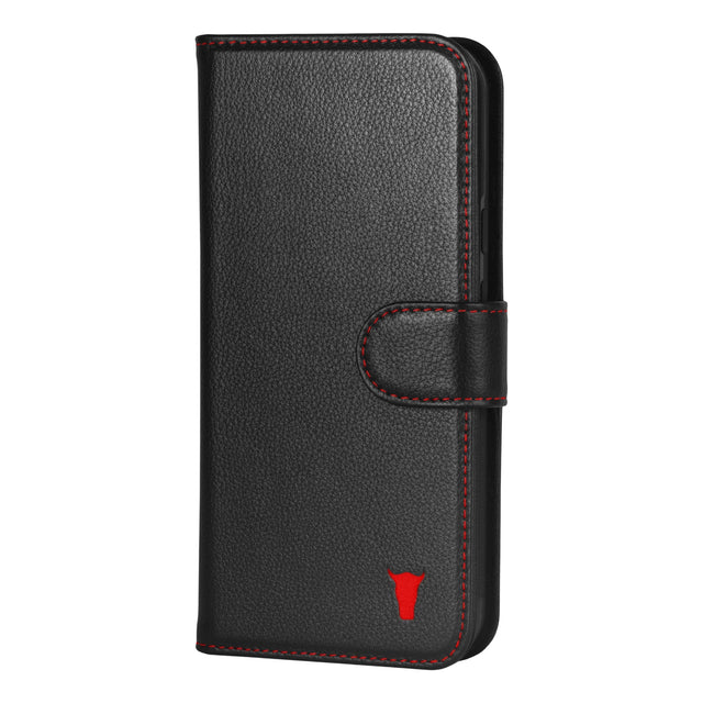 Black with Red Detail Leather Wallet Case for Google Pixel 9 Pro XL