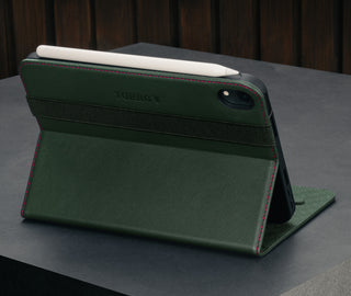 Stand functionality of the Green with Red Leather Case for iPad mini 6 (2021)