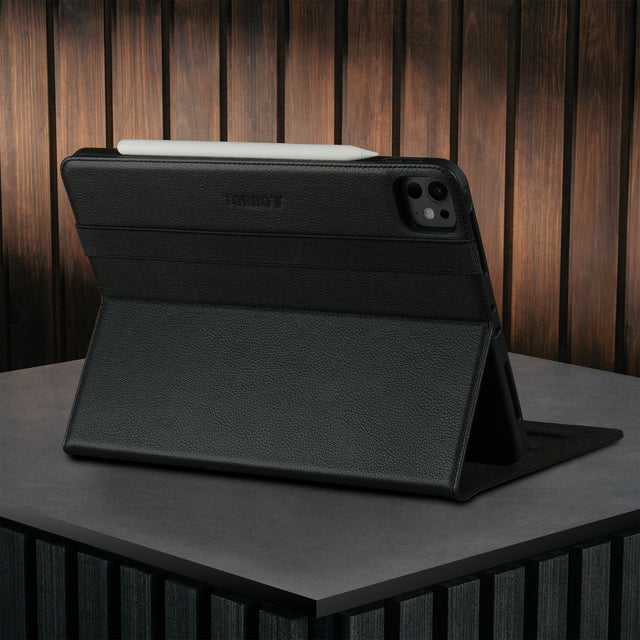 Built-in viewing stand of the Black Leather Case for Apple iPad Pro 11