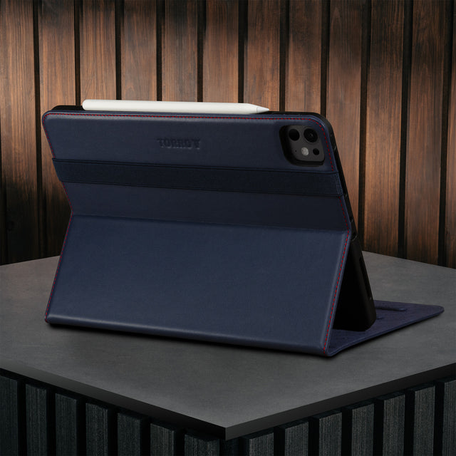 Built-in viewing stand of the Navy Blue Leather Case for Apple iPad Pro 11