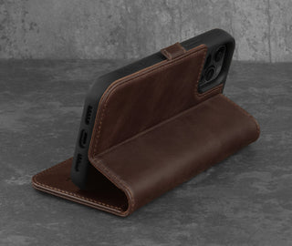 Stand function of the Dark Brown Leather Stand Case for iPhone 12 Pro Max