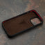 Geometric microfibre lined frame with advanced GEO-AS-3 protection of the Dark Brown Leather Bumper Case for iPhone 15 Pro