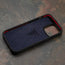 Geometric microfibre lined frame with advanced GEO-AS-3 protection of the Navy Blue Leather Bumper Case for iPhone 15 Pro