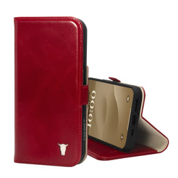 Red Leather Wallet Case for iPhone 15 Pro