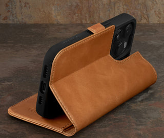 Tan Leather Wallet Case for iPhone 15 Pro