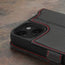 Camera cutout on the Black with Red Detail Leather Wallet Case for iPhone 15