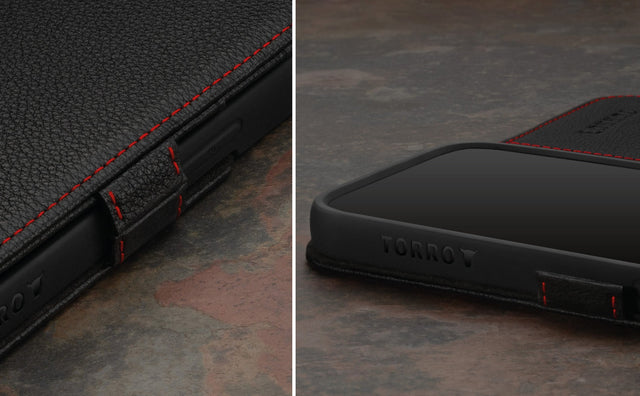 iPhone 15 Leren Hoesje (met standaardfunctie) Feature Focus