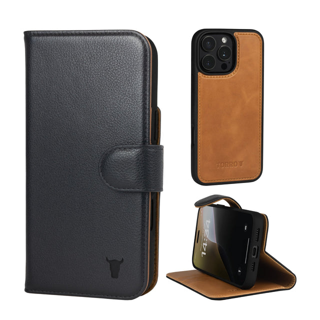 Black Leather Case with Detachable Cover