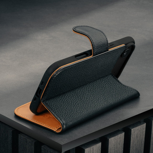 Stand function of the Black Leather Detachable Case for iPhone 17 Air