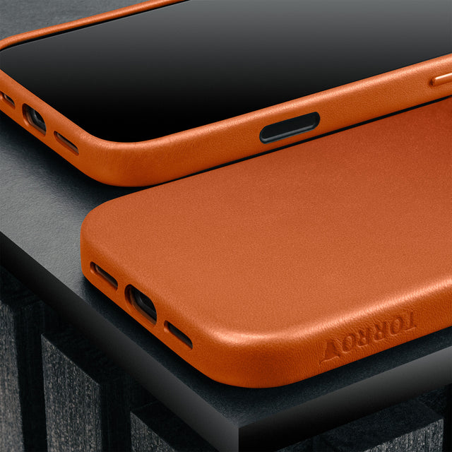 Slimline Orange Leather Bumper Case for iPhone 17 Pro Max