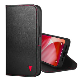 Black (with Red Detail) Leather Case for iPhone 17