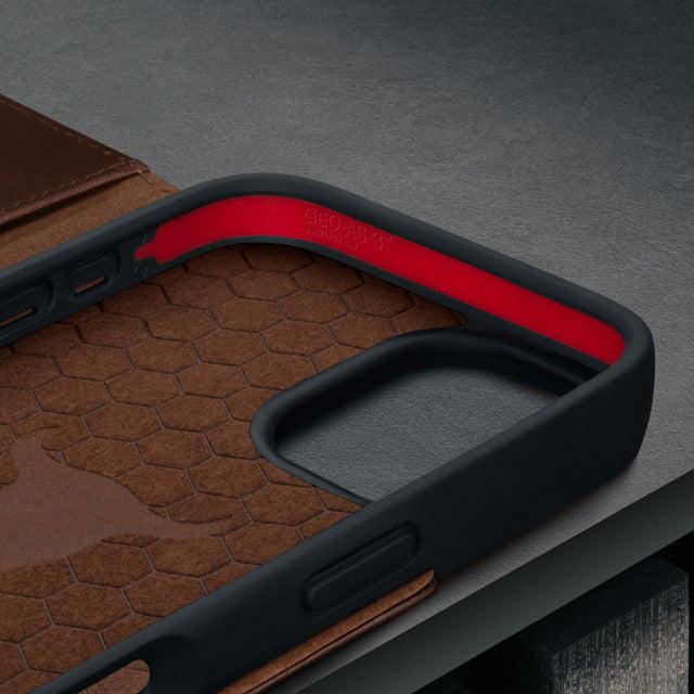 Microfibre lined frame of the Dark Brown Leather Case for iPhone 17