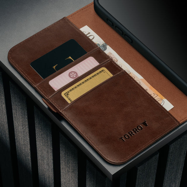 Card holder inside the Dark Brown Leather Case for iPhone 17