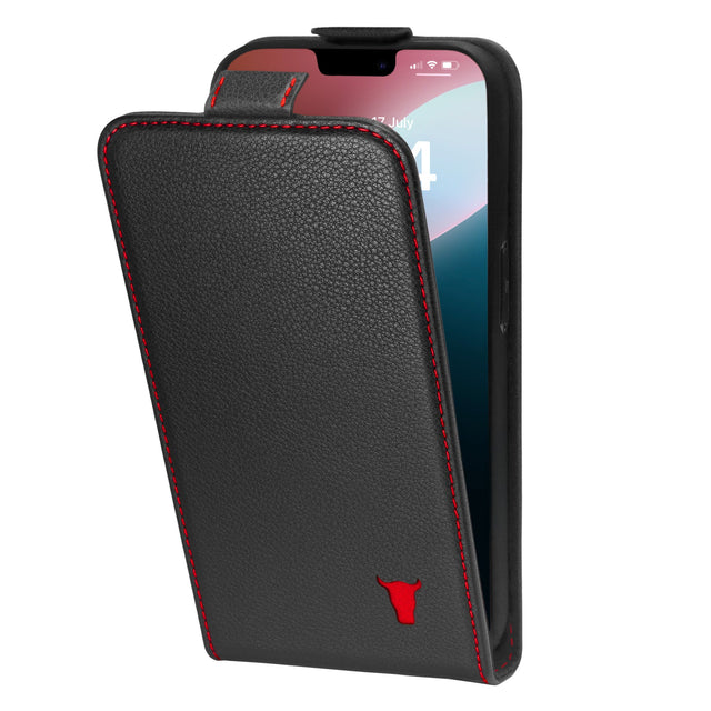 Black Leather with Red Stitching Flip Case for iPhone SE4 (2025)