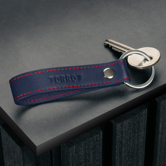 Navy Blue Leather (with Red Stitching) Keyring