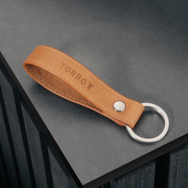 Contextual Front of Tan Leather Keyring
