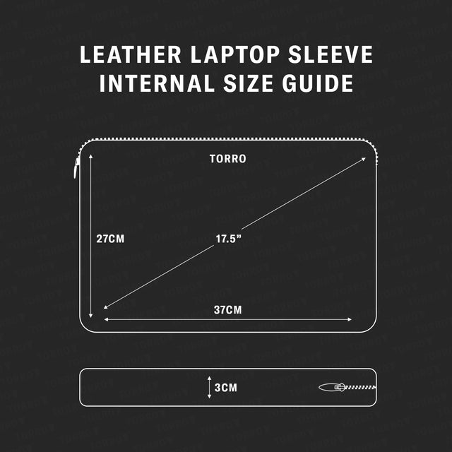 Zwart Leren laptophoes met ritssluiting Size Guide