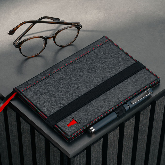 Black Leather (with Red Stitching) A5 Notebook Cover