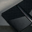 Close up of the microfibre lining in the Black Leather Passport holder