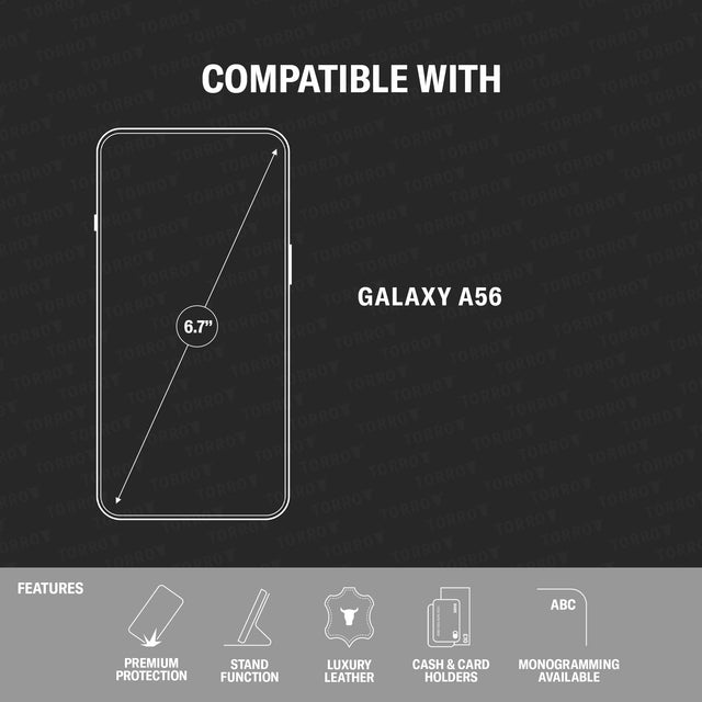 Compatibility and features of the Black with Red Detail Leather Case for Galaxy A56