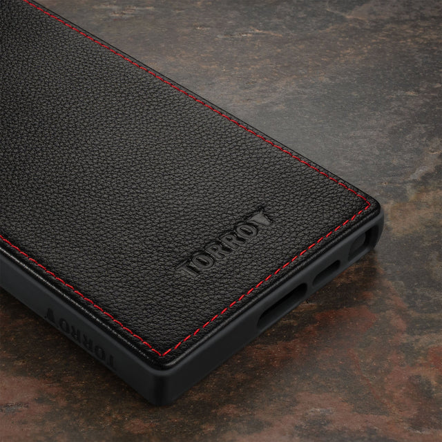 Back of the Black with Red Details Leather Bumper Case for Galaxy S23 Ultra
