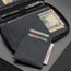 Detachable magnetic card holder included with the Black Leather with Red Stitching Solo Travel Wallet