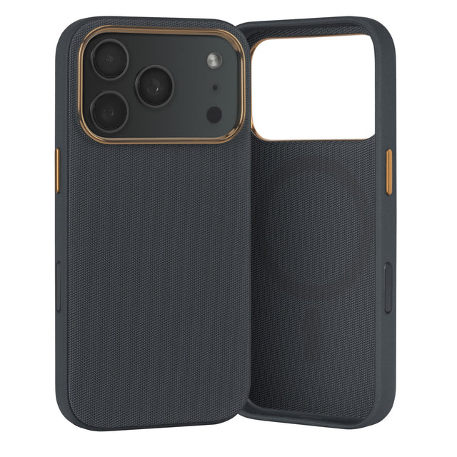 Black with Gold Detail Woven Texture Bumper Case for iPhone 17 Pro